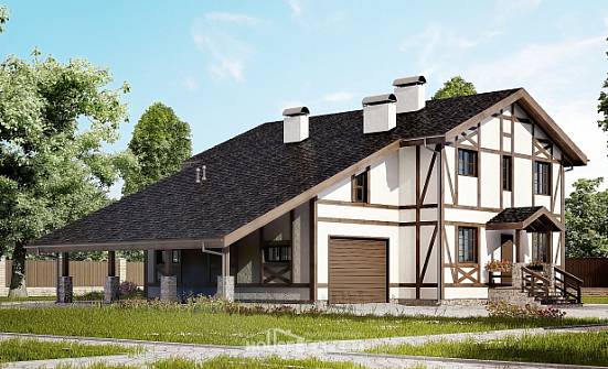 250-002-Л Проект двухэтажного дома мансардный этаж и гаражом, классический домик из кирпича Черкесск | Проекты домов от House Expert