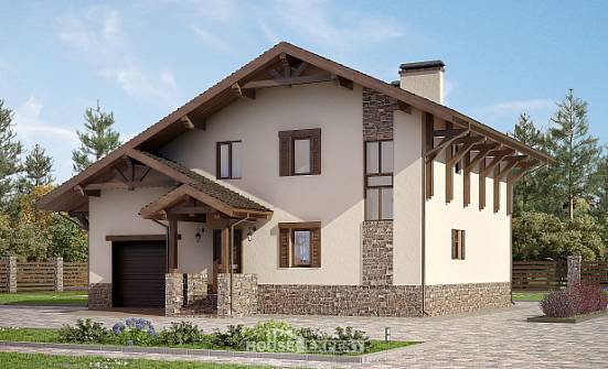 190-007-Л Проект двухэтажного дома мансардой, гараж, современный коттедж из кирпича Черкесск | Проекты домов от House Expert