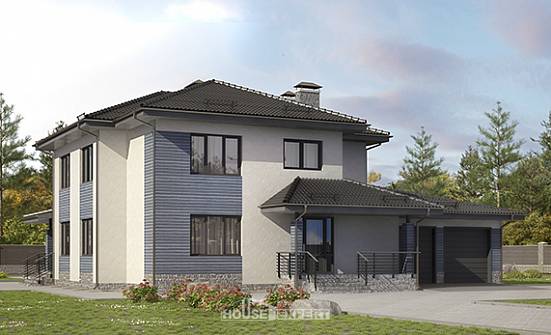 340-005-П Проект двухэтажного дома, гараж, просторный загородный дом из арболита Карачаевск | Проекты домов от House Expert