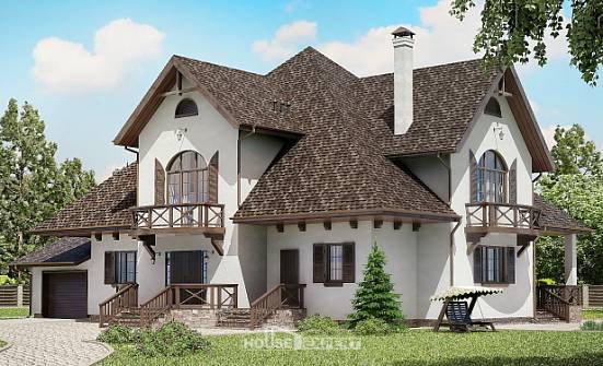 350-001-Л Проект двухэтажного дома с мансардным этажом, гараж, современный коттедж из бризолита Карачаевск | Проекты домов от House Expert