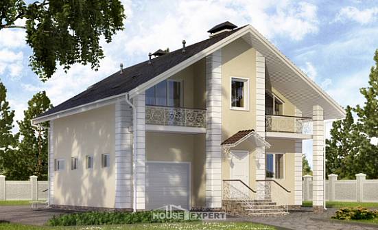 150-002-Л Проект двухэтажного дома мансардой и гаражом, классический дом из теплоблока Черкесск | Проекты домов от House Expert