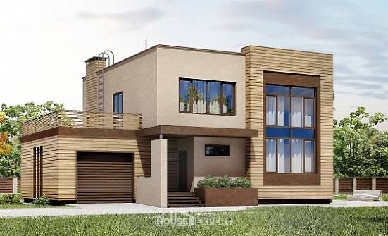 220-003-Л Проект двухэтажного дома и гаражом, красивый дом из блока Черкесск | Проекты домов от House Expert