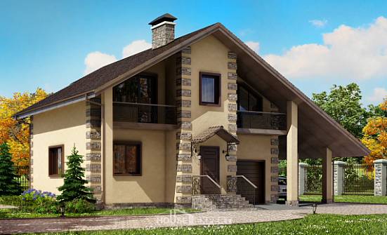 150-003-П Проект двухэтажного дома мансардный этаж, гараж, доступный дом из твинблока Черкесск | Проекты домов от House Expert