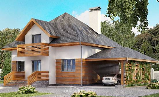155-004-П Проект двухэтажного дома с мансардой, гараж, недорогой дом из газобетона Черкесск | Проекты домов от House Expert