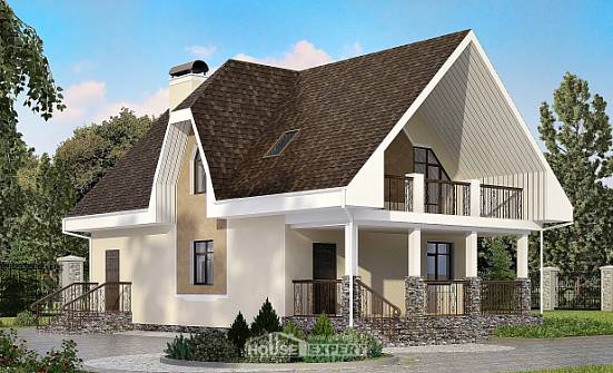 125-001-Л Проект двухэтажного дома с мансардным этажом, уютный загородный дом из теплоблока Черкесск | Проекты домов от House Expert