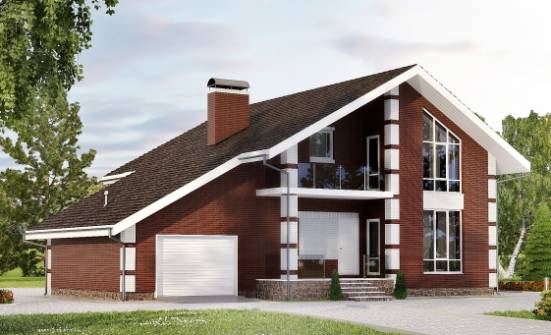 180-001-Л Проект двухэтажного дома с мансардным этажом и гаражом, простой домик из поризованных блоков Карачаевск | Проекты домов от House Expert