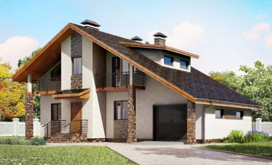 180-008-П Проект двухэтажного дома с мансардой, гараж, простой коттедж из керамзитобетонных блоков Карачаевск | Проекты домов от House Expert