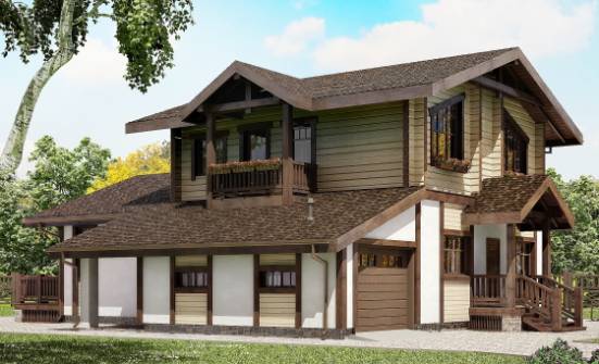 190-004-П Проект двухэтажного дома мансардный этаж и гаражом, средний загородный дом из бризолита из дерева Карачаевск | Проекты домов от House Expert