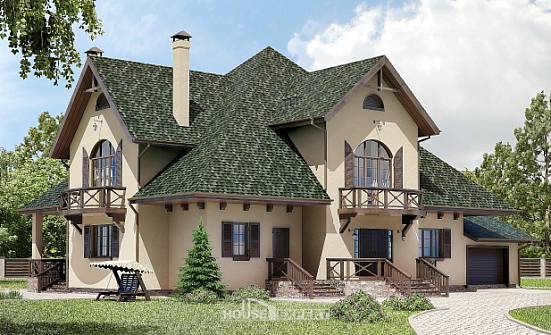 350-001-П Проект двухэтажного дома мансардный этаж и гаражом, большой домик из пеноблока Карачаевск | Проекты домов от House Expert