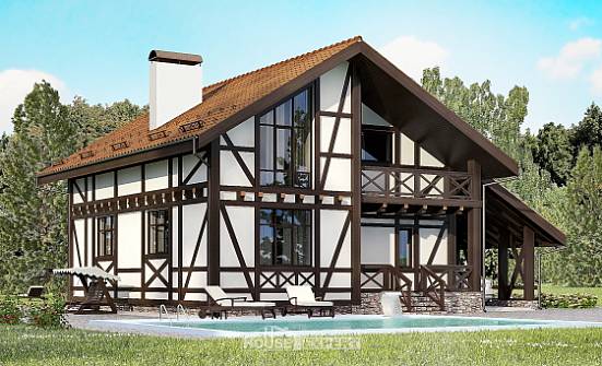 155-002-П Проект двухэтажного дома с мансардой и гаражом, бюджетный дом из теплоблока Карачаевск | Проекты домов от House Expert