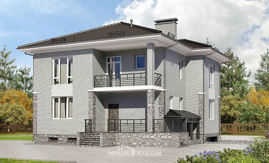 275-004-П Проект трехэтажного дома и гаражом, классический загородный дом из кирпича Карачаевск | Проекты домов от House Expert
