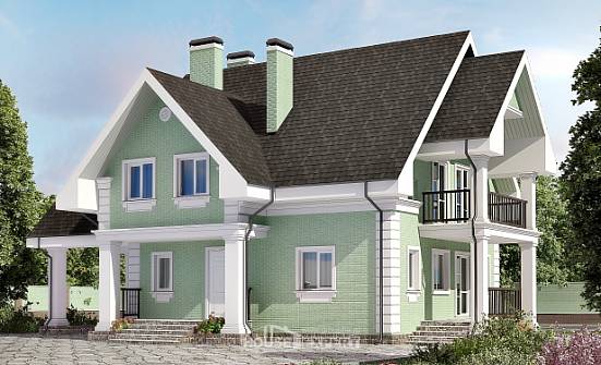 140-003-Л Проект двухэтажного дома с мансардой и гаражом, доступный коттедж из бризолита Карачаевск | Проекты домов от House Expert