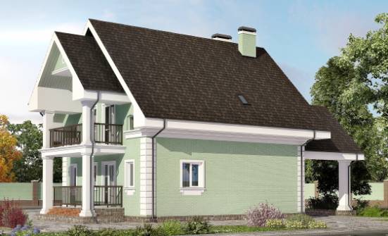 140-003-Л Проект двухэтажного дома с мансардой и гаражом, доступный коттедж из бризолита Карачаевск | Проекты домов от House Expert