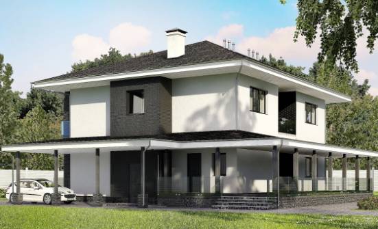245-002-П Проект двухэтажного дома и гаражом, классический дом из пеноблока Черкесск | Проекты домов от House Expert