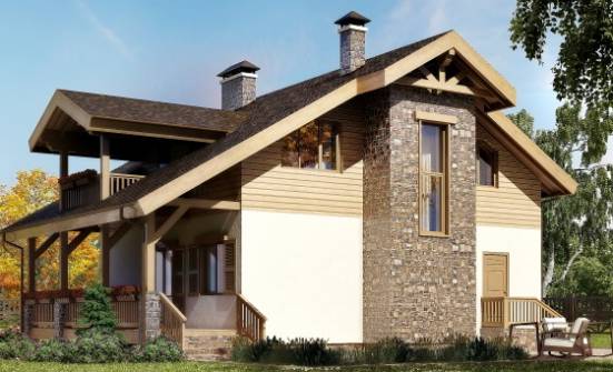 150-004-П Проект двухэтажного дома с мансардой, уютный коттедж из бризолита Карачаевск | Проекты домов от House Expert