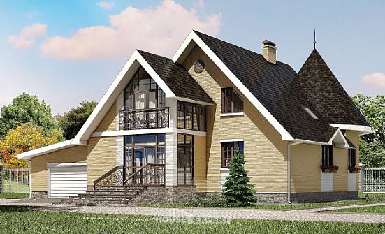 250-001-Л Проект двухэтажного дома мансардный этаж, гараж, красивый коттедж из блока Карачаевск | Проекты домов от House Expert