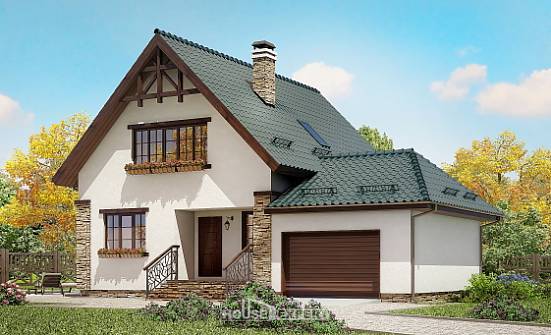 160-005-П Проект двухэтажного дома с мансардой и гаражом, современный домик из теплоблока Карачаевск | Проекты домов от House Expert