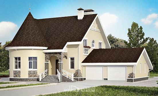 275-001-Л Проект двухэтажного дома с мансардой, гараж, большой домик из кирпича Карачаевск | Проекты домов от House Expert