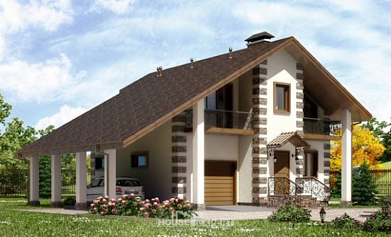 150-003-Л Проект двухэтажного дома с мансардным этажом и гаражом, компактный загородный дом из дерева Черкесск | Проекты домов от House Expert