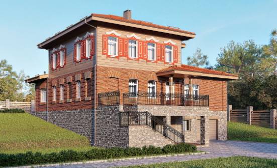 380-002-Л Проект трехэтажного дома, гараж, современный коттедж из кирпича Карачаевск | Проекты домов от House Expert