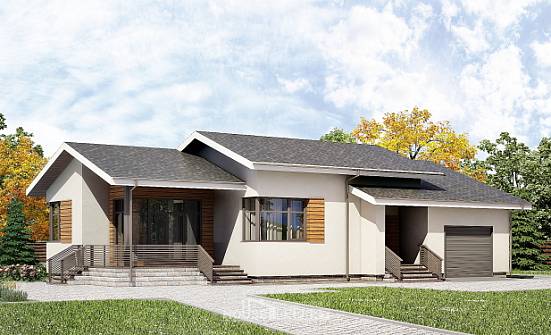 135-002-П Проект одноэтажного дома и гаражом, доступный коттедж из арболита Черкесск | Проекты домов от House Expert