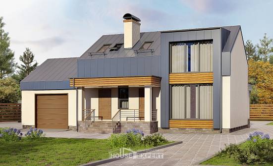 150-015-П Проект двухэтажного дома мансардой и гаражом, бюджетный дом из арболита Черкесск | Проекты домов от House Expert