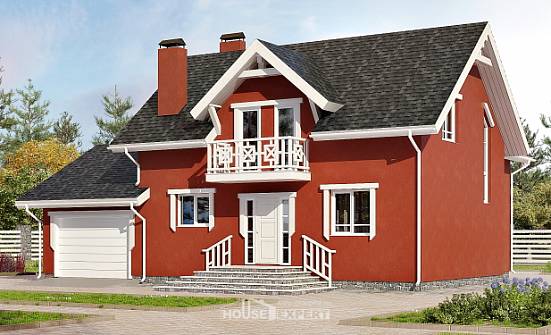 180-013-Л Проект двухэтажного дома мансардой и гаражом, небольшой загородный дом из блока Черкесск | Проекты домов от House Expert