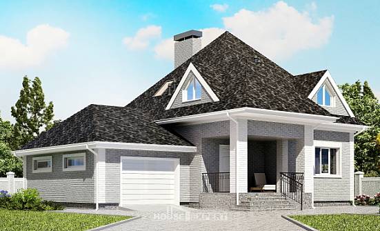 135-001-Л Проект двухэтажного дома с мансардным этажом и гаражом, бюджетный домик из кирпича Черкесск | Проекты домов от House Expert