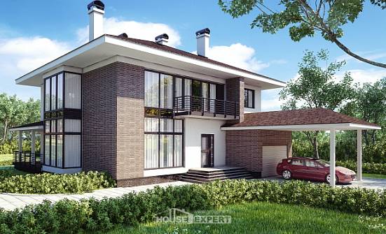 340-001-П Проект двухэтажного дома, гараж, большой загородный дом из кирпича Карачаевск | Проекты домов от House Expert