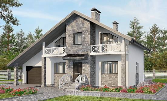 180-017-Л Проект двухэтажного дома с мансардой, гараж, простой домик из блока Карачаевск | Проекты домов от House Expert