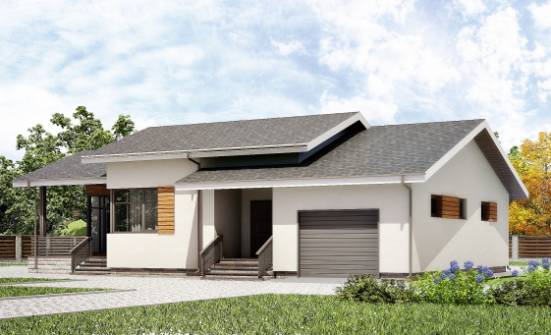 135-002-П Проект одноэтажного дома и гаражом, доступный коттедж из арболита Черкесск | Проекты домов от House Expert