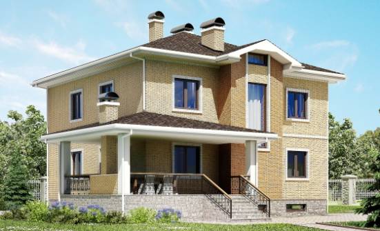 350-002-Л Проект трехэтажного дома и гаражом, огромный загородный дом из кирпича Черкесск | Проекты домов от House Expert