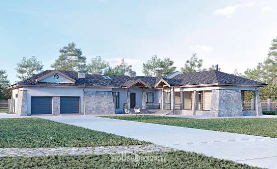 280-004-Л Проект одноэтажного дома, гараж, огромный загородный дом из газосиликатных блоков Черкесск | Проекты домов от House Expert