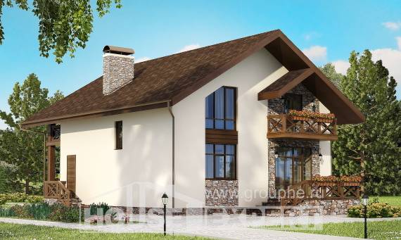 155-001-П Проект двухэтажного дома мансардой, гараж, экономичный дом из газобетона, Карачаевск