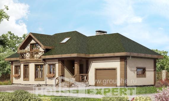180-010-П Проект двухэтажного дома мансардой и гаражом, простой загородный дом из блока Карачаевск, House Expert