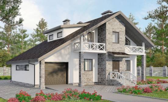 180-017-Л Проект двухэтажного дома мансардный этаж, гараж, современный коттедж из пеноблока, Карачаевск