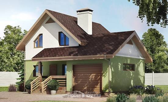 120-002-П Проект двухэтажного дома с мансардным этажом и гаражом, небольшой загородный дом из поризованных блоков Карачаевск | Проекты домов от House Expert