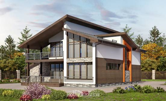 200-010-П Проект двухэтажного дома с мансардой, гараж, классический домик из теплоблока Черкесск | Проекты домов от House Expert