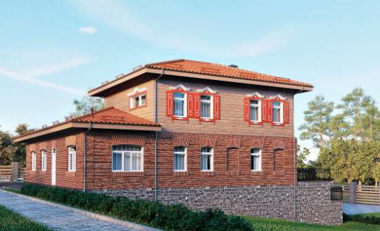 380-002-Л Проект трехэтажного дома и гаражом, просторный дом из кирпича, Карачаевск
