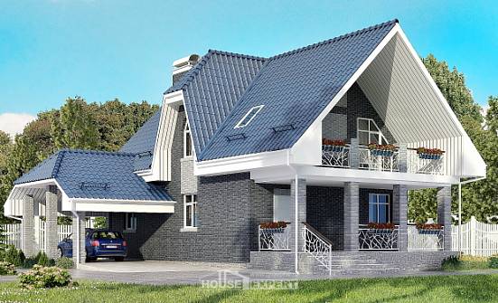 125-002-Л Проект двухэтажного дома мансардный этаж и гаражом, классический дом из теплоблока Карачаевск | Проекты домов от House Expert