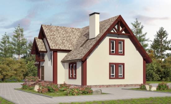 300-008-Л Проект двухэтажного дома с мансардным этажом, гараж, уютный домик из твинблока, Черкесск