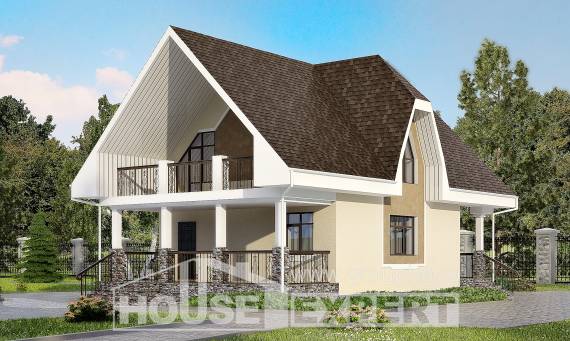 125-001-Л Проект двухэтажного дома с мансардным этажом, бюджетный домик из поризованных блоков Карачаевск, House Expert