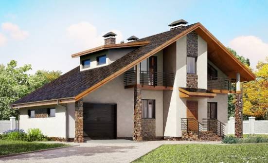 180-008-Л Проект двухэтажного дома мансардой, гараж, средний коттедж из бризолита Черкесск | Проекты домов от House Expert
