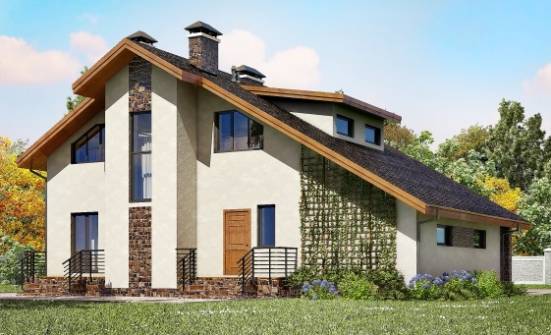180-008-Л Проект двухэтажного дома мансардой, гараж, средний коттедж из бризолита Черкесск | Проекты домов от House Expert