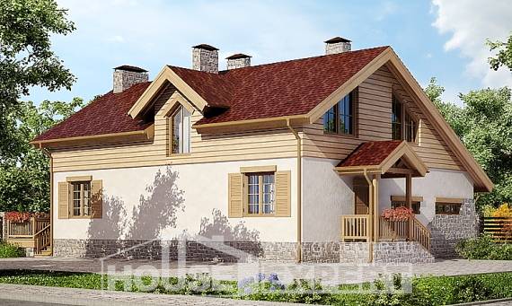 165-002-П Проект двухэтажного дома с мансардой, гараж, уютный коттедж из твинблока Черкесск, House Expert