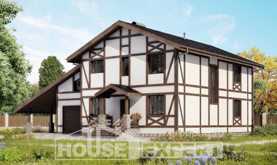 250-002-Л Проект двухэтажного дома с мансардой и гаражом, современный домик из кирпича Черкесск, House Expert