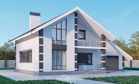 190-008-П Проект двухэтажного дома с мансардой и гаражом, средний домик из газосиликатных блоков, Черкесск