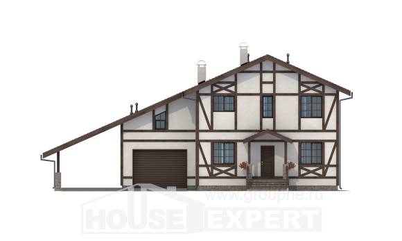 250-002-Л Проект двухэтажного дома с мансардным этажом и гаражом, просторный домик из кирпича Черкесск, House Expert